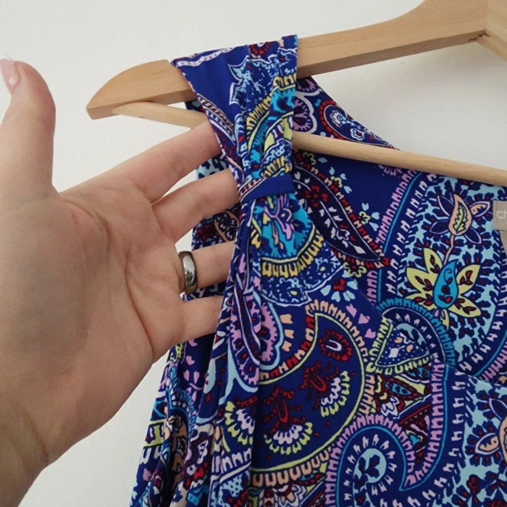 Chico's‎ multi color blue paisley sundress summer dress womens size  2 (12-14)